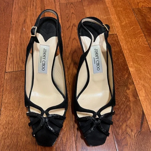 Jimmy Choo Black Leah Slingbacks Size 39.5 - Picture 4 of 6